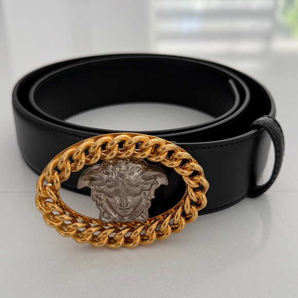 Versace Medusa Chain Buckle Belt in Black Leather main image 5